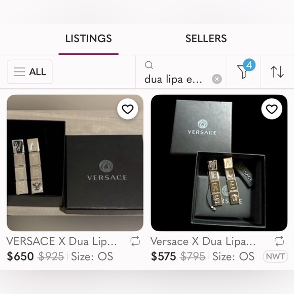 Versace x Dua Lipa Logo Letter Drop Earrings Silver Blocks Medusa NIB $925retail - Picture 7 of 8